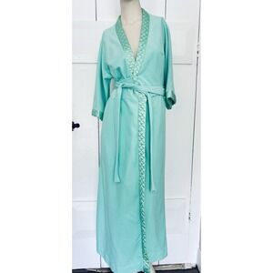 Vintage Loungewear By Artemis Gossard Robe‎ Teal Green With Satin Trim Women's S